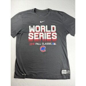 Chicago Cubs Shirt Mens L Gray 2016 Fall Classic Nike Dri-Fit Crewneck MLB